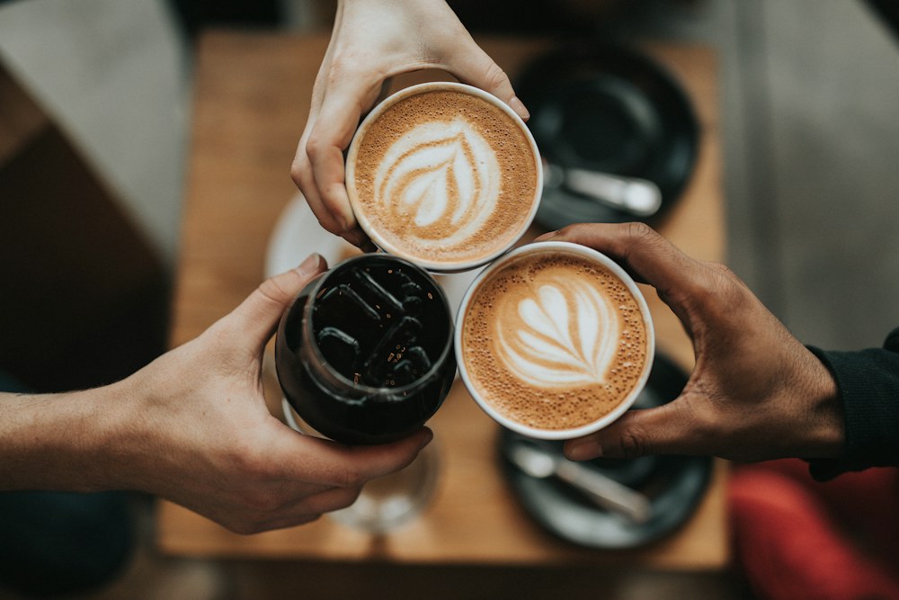 Coffee preparation with cups and coffee beans
