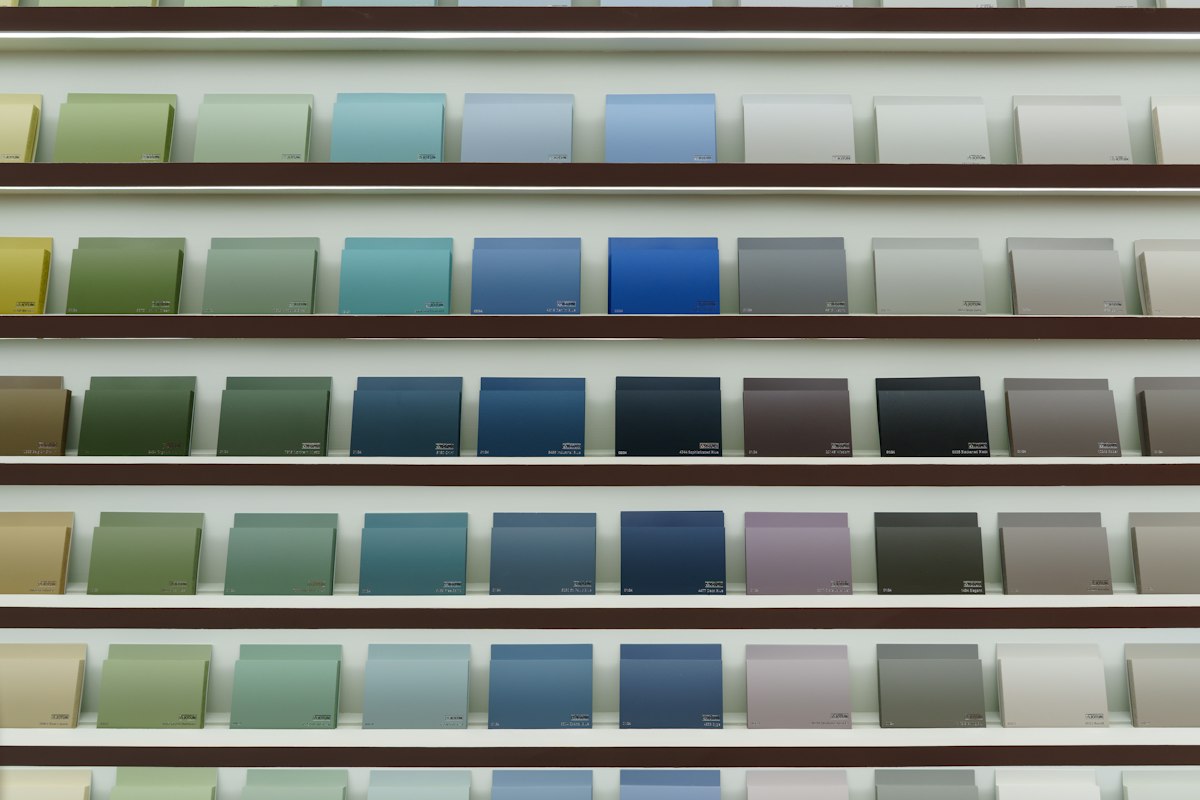 Paint swatches in a variety of colors are displayed